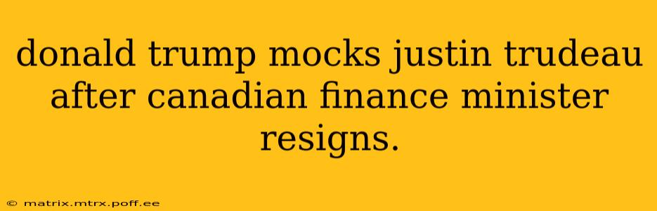 donald trump mocks justin trudeau after canadian finance minister resigns.
