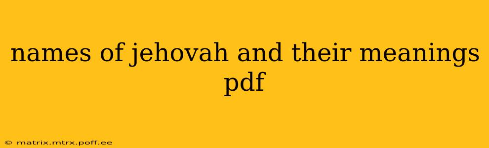 names of jehovah and their meanings pdf