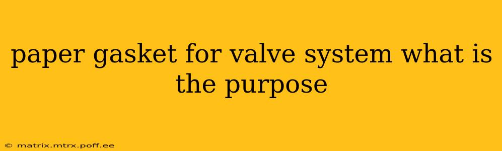 paper gasket for valve system what is the purpose